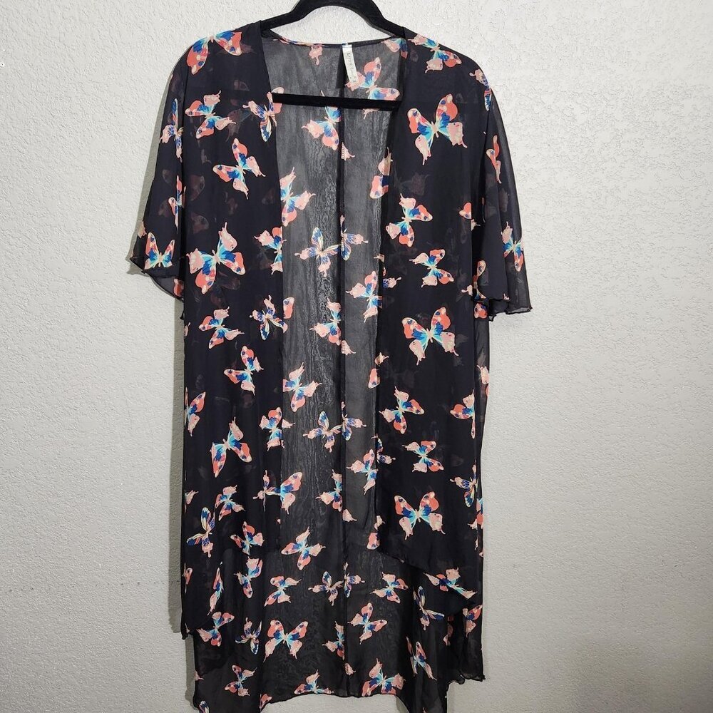 Lyss Loo Kimono Sheer 3X Black Sheer Butterfly Swim